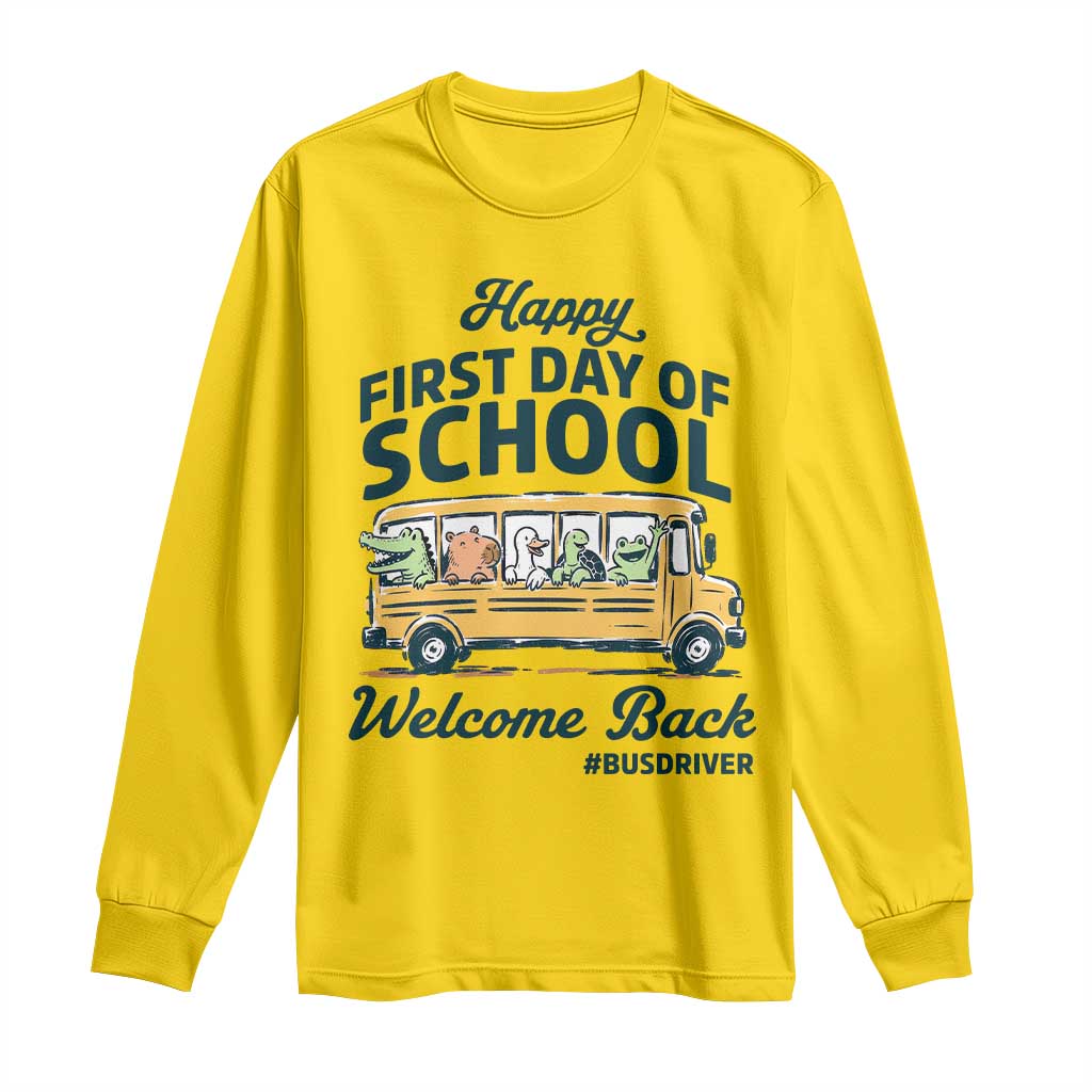 School Bus Driver Gift Long Sleeve Shirt Happy First Day Of School TS12 Daisy Print Your Wear