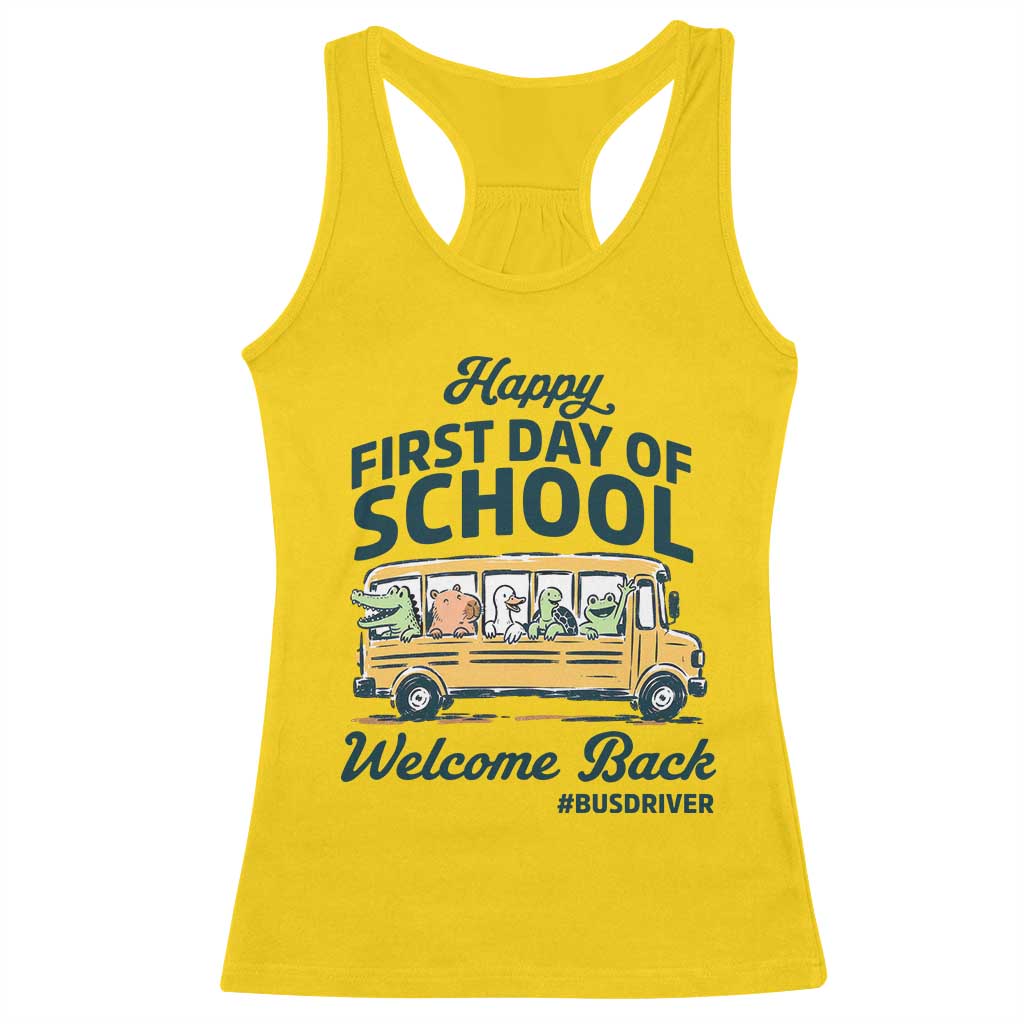 School Bus Driver Gift Racerback Tank Top Happy First Day Of School TS12 Daisy Print Your Wear