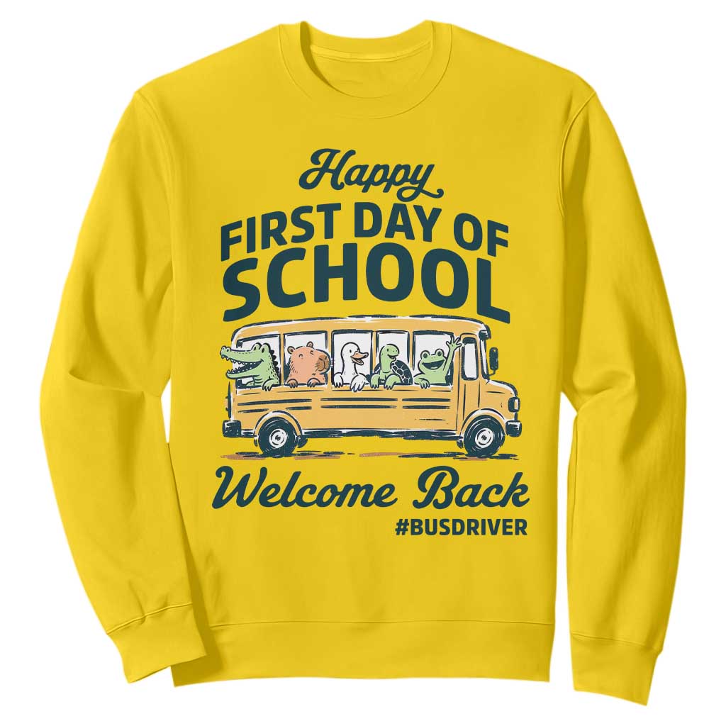 School Bus Driver Gift Sweatshirt Happy First Day Of School TS12 Daisy Print Your Wear