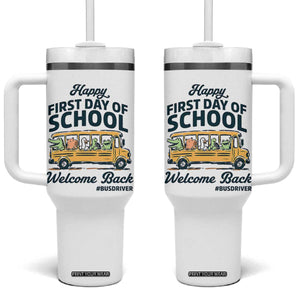 School Bus Driver Gift Tumbler With Handle Happy First Day Of School TS12 One Size: 40 oz White Print Your Wear