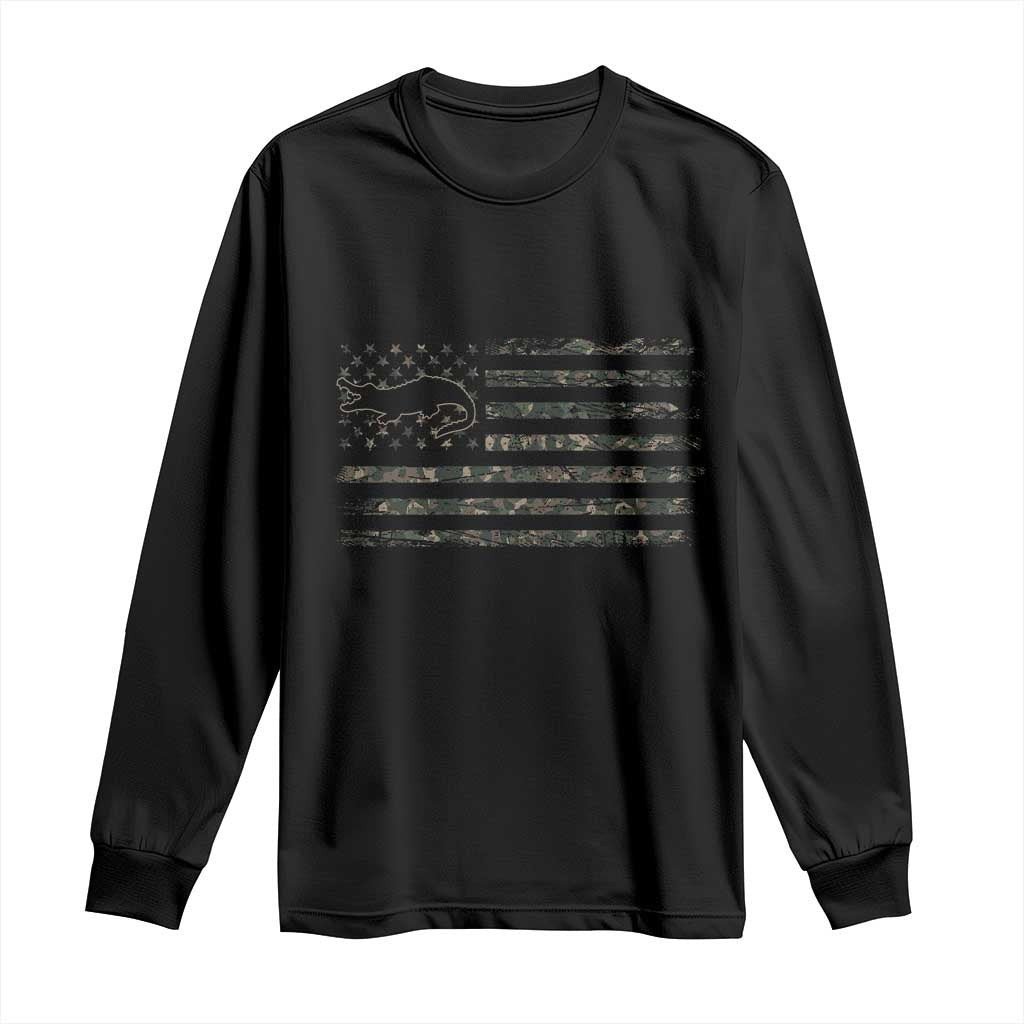 Alligator Hunting Camo American Flag Long Sleeve Shirt Louisiana Bayou Hunter Gift TS12 Black Print Your Wear