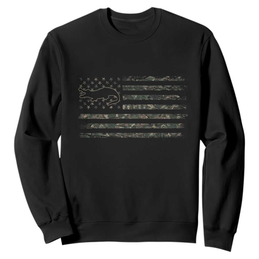 Alligator Hunting Camo American Flag Sweatshirt Louisiana Bayou Hunter Gift TS12 Black Print Your Wear