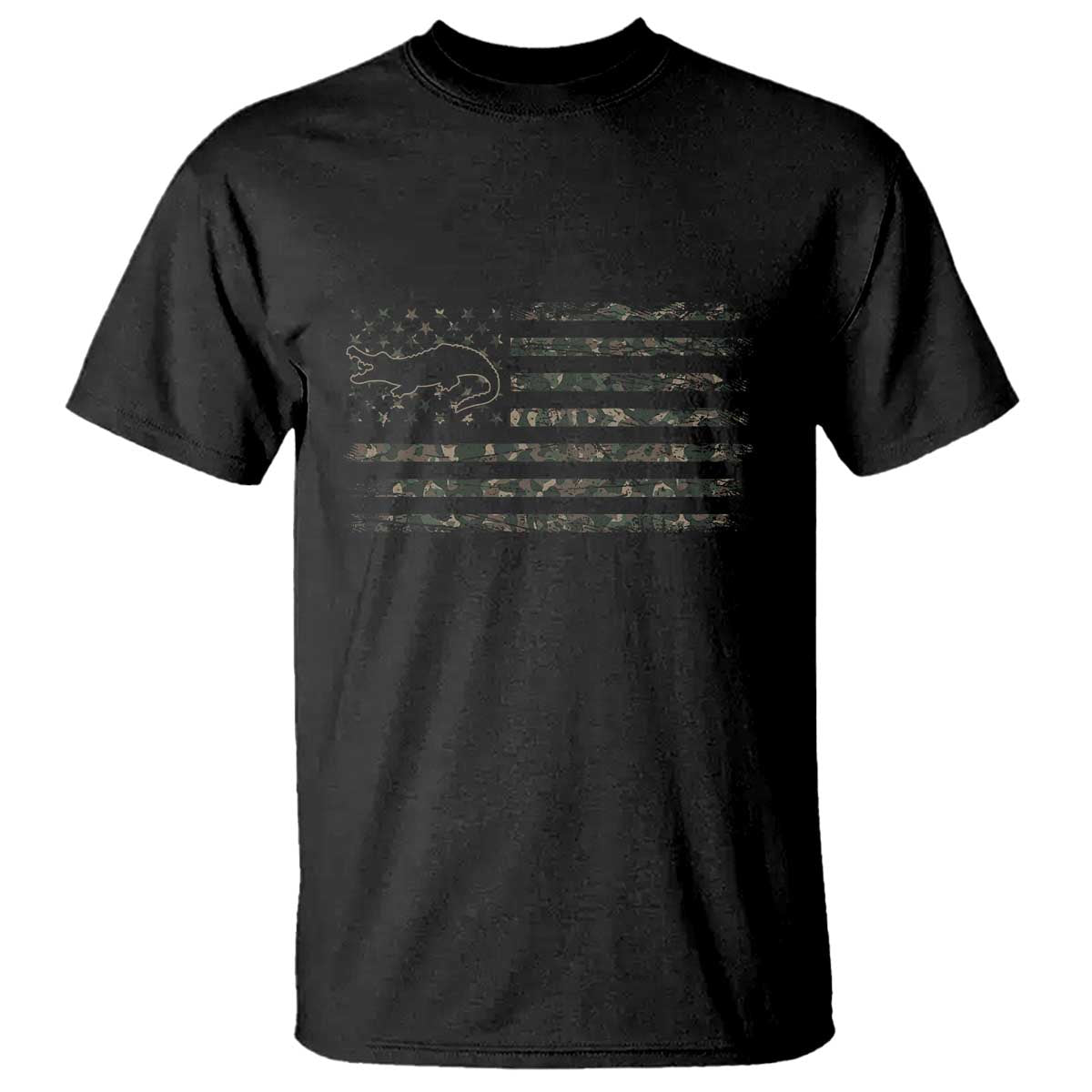 Alligator Hunting Camo American Flag T Shirt Louisiana Bayou Hunter Gift TS12 Black Print Your Wear