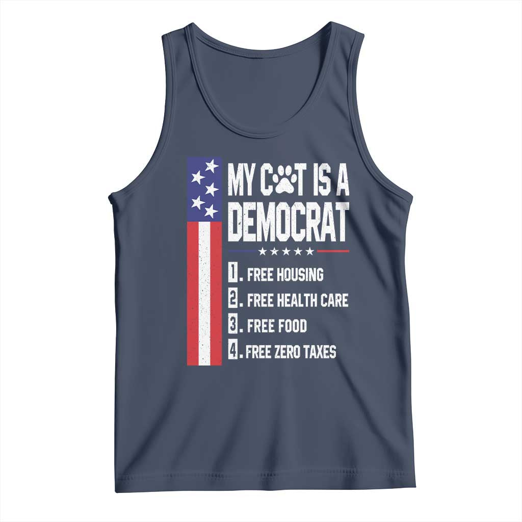 Funny My Cat Is A Democrat Tank Top Lazy Cat Political Humor TS12 Navy Print Your Wear