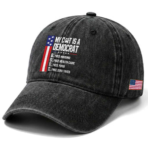 Funny My Cat Is A Democrat Washed Cotton Baseball Cap Lazy Cat Political Humor TS12 Print Your Wear