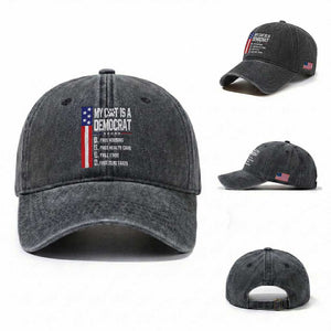 Funny My Cat Is A Democrat Washed Cotton Baseball Cap Lazy Cat Political Humor TS12 Washed Cap Universal Fit Dark Gray Print Your Wear