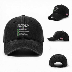 My Dog Is A Democrat Washed Cotton Baseball Cap Funny Political Satire Graphic TS12 Washed Cap Universal Fit Black Print Your Wear