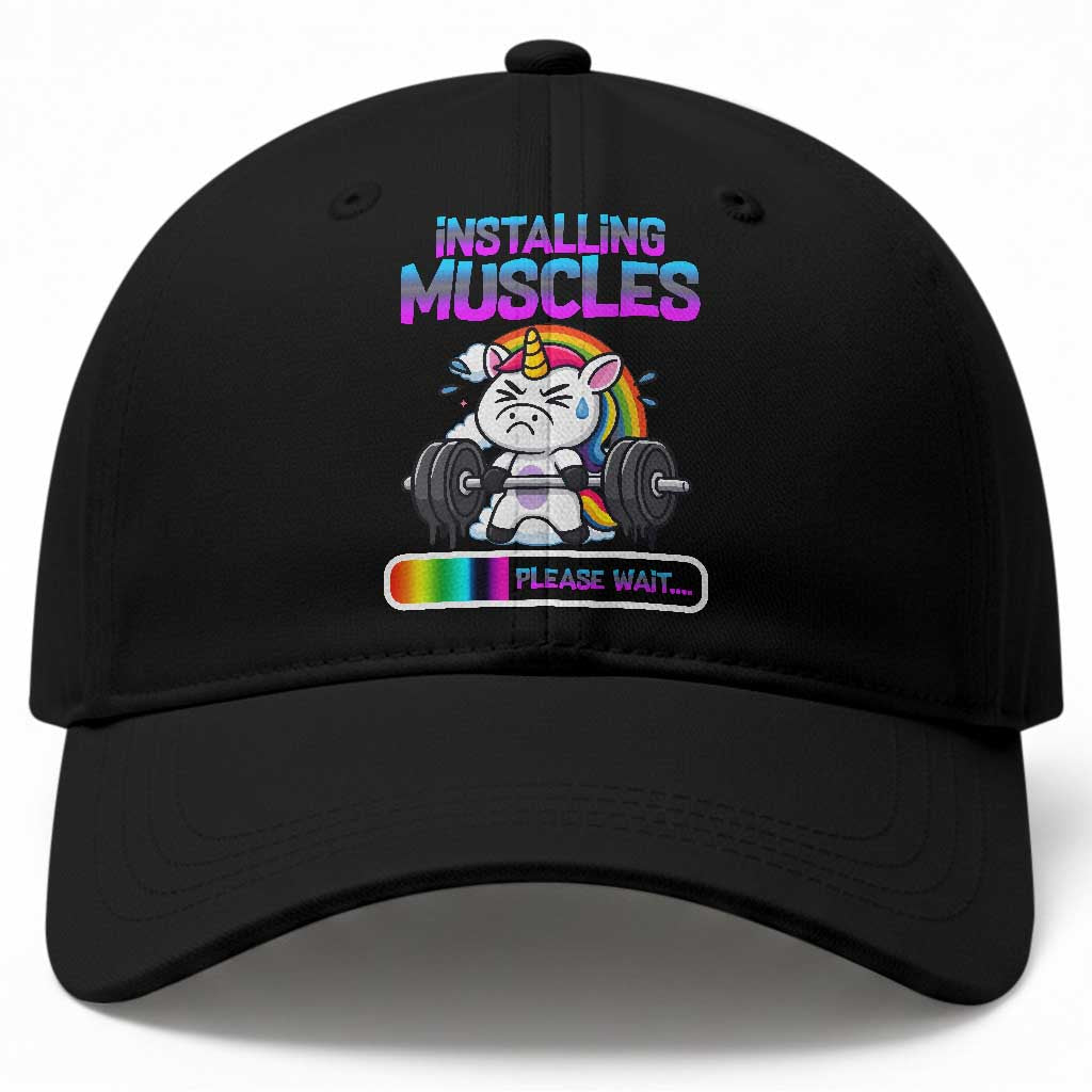 Installing Muscles Please Wait Baseball Cap Cute Unicorn Gym Workout Gift TS12 Print Your Wear