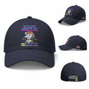 Installing Muscles Please Wait Baseball Cap Cute Unicorn Gym Workout Gift TS12 Baseball Cap Universal Fit Navy Print Your Wear