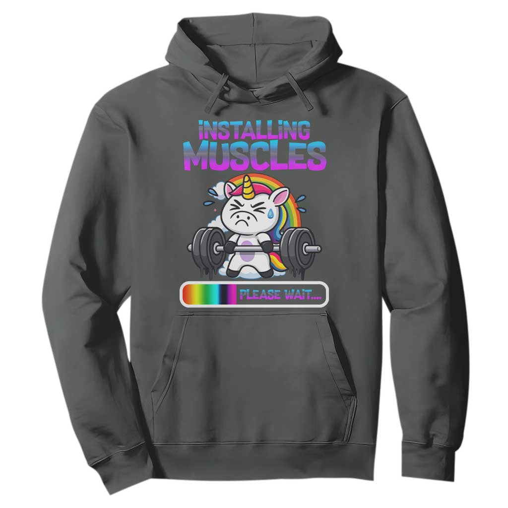 Installing Muscles Please Wait Hoodie Cute Unicorn Gym Workout Gift TS12 Dark Heather Print Your Wear
