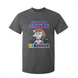 Installing Muscles Please Wait T Shirt For Kid Cute Unicorn Gym Workout Gift TS12 Dark Heather Print Your Wear