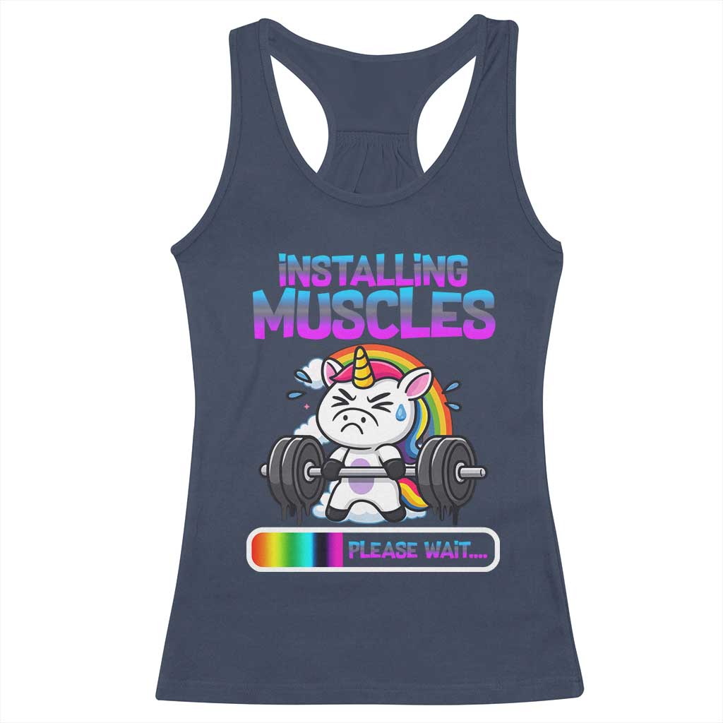 Installing Muscles Please Wait Racerback Tank Top Cute Unicorn Gym Workout Gift TS12 Navy Print Your Wear