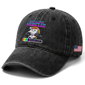Installing Muscles Please Wait Washed Cotton Baseball Cap Cute Unicorn Gym Workout Gift TS12 Print Your Wear