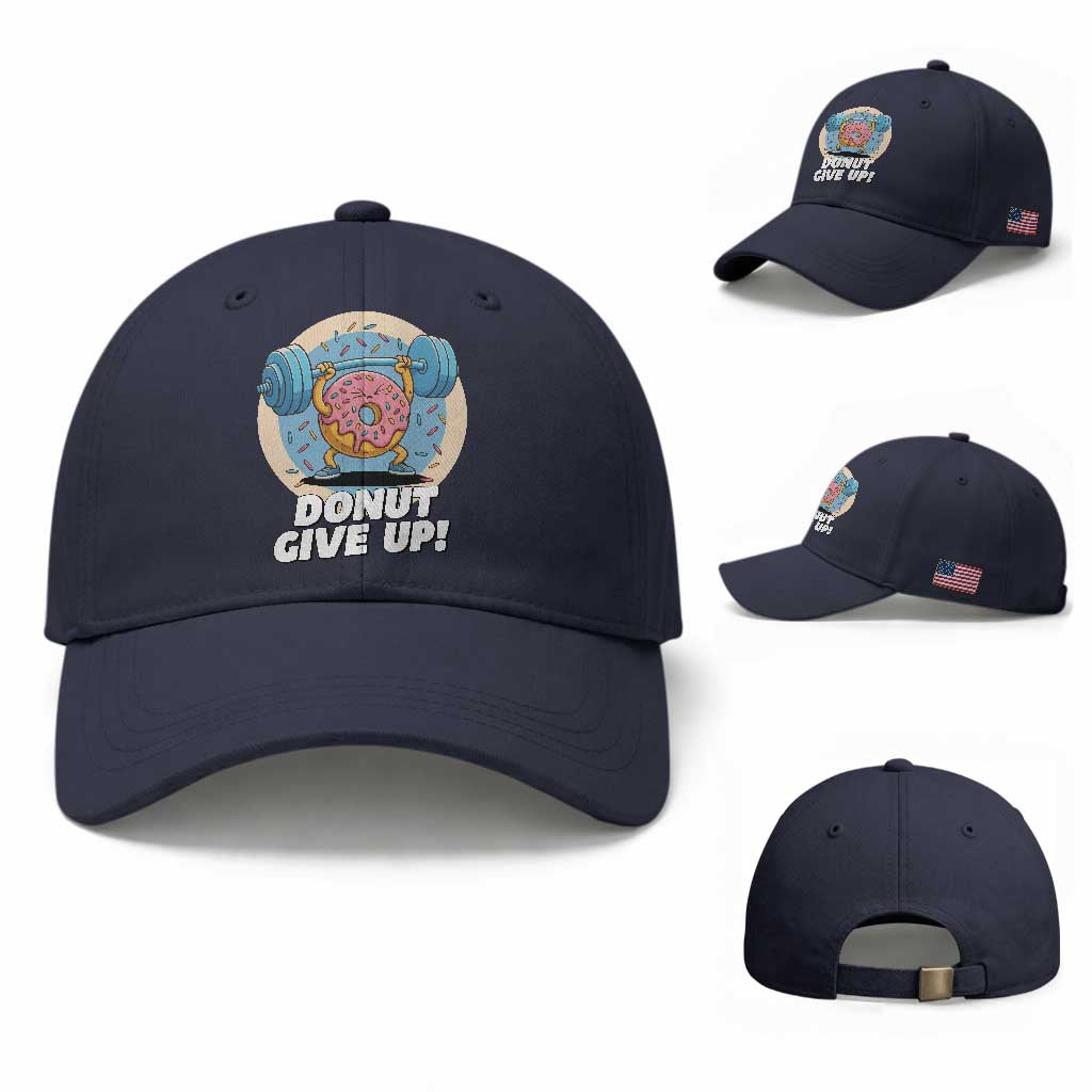 Donut Give Up Baseball Cap Funny Gym Workout Donut Lover Gift TS12 Baseball Cap Universal Fit Navy Print Your Wear