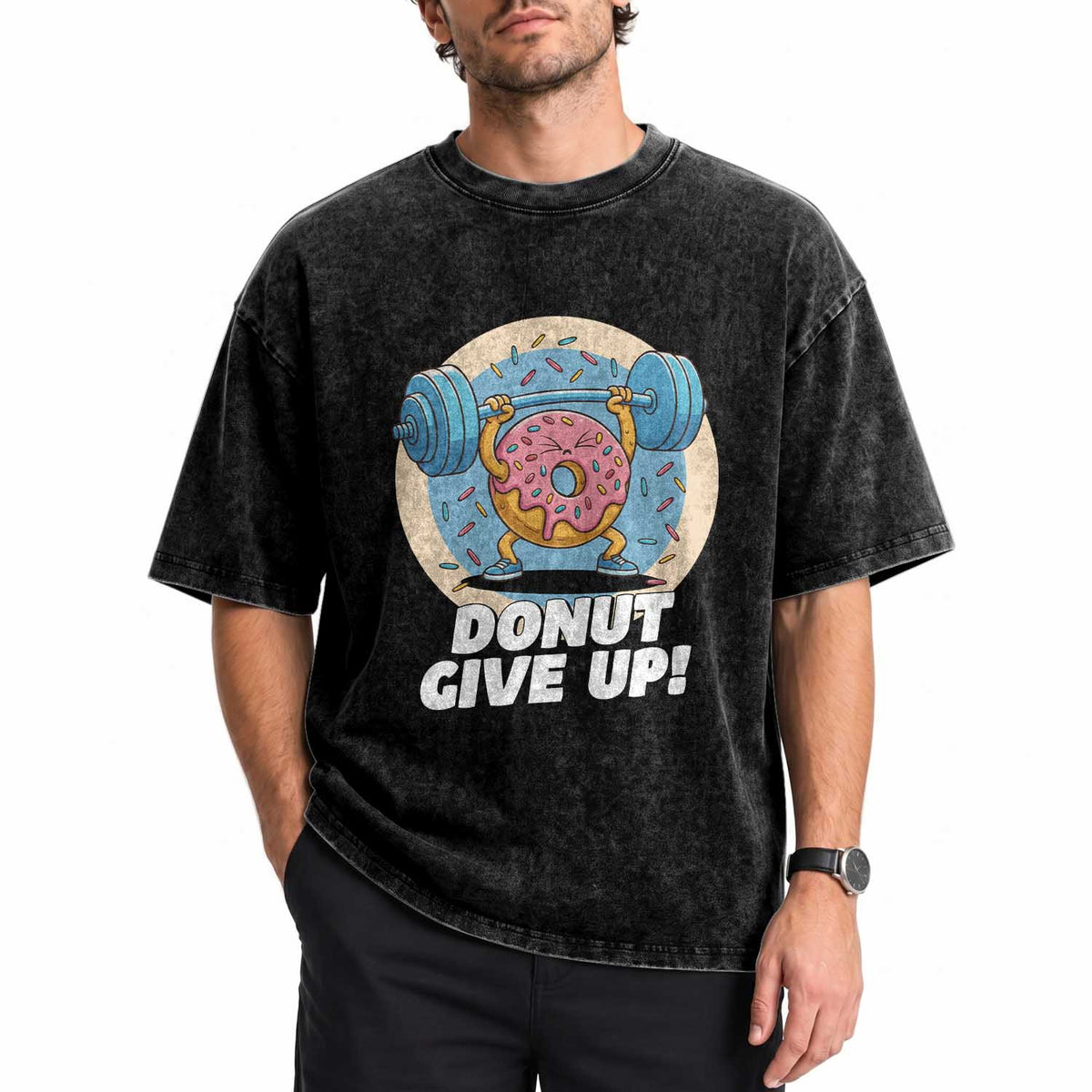 Donut Give Up Washed Cotton T-Shirt Funny Gym Workout Donut Lover Gift