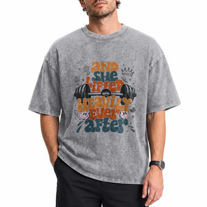 And She Lifted Heavily Ever After Washed Cotton T-Shirt Funny Gym Workout Gift