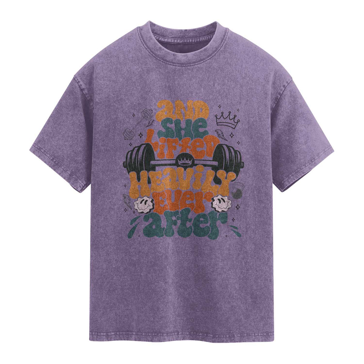 And She Lifted Heavily Ever After Washed Cotton T-Shirt Funny Gym Workout Gift