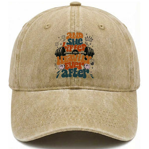 And She Lifted Heavily Ever After Washed Cotton Baseball Cap Funny Gym Workout Gift TS12 Print Your Wear