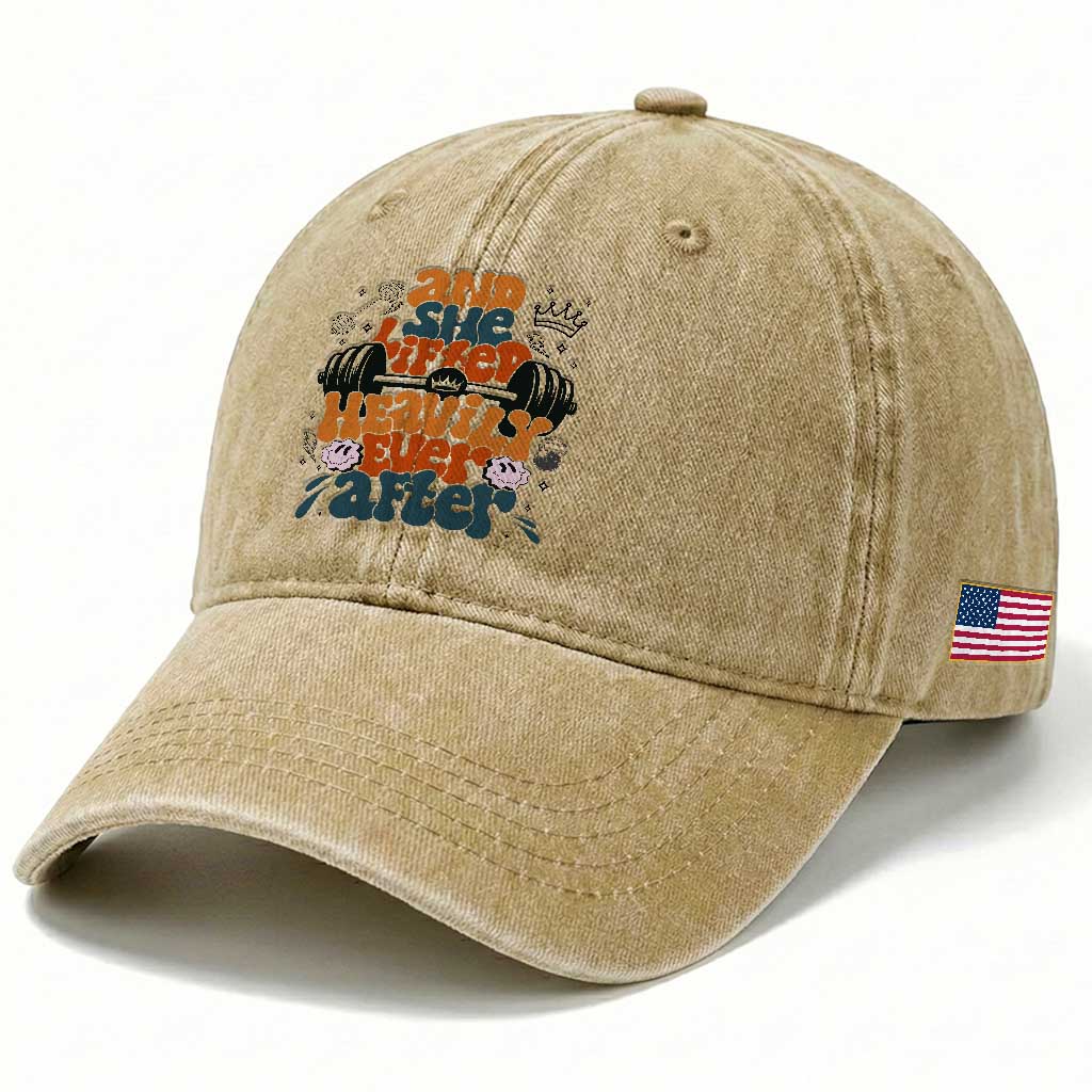 And She Lifted Heavily Ever After Washed Cotton Baseball Cap Funny Gym Workout Gift TS12 Print Your Wear