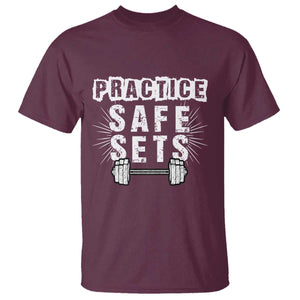 Practice Safe Sets T Shirt Funny Gym Workout Gift TS12 Maroon Print Your Wear