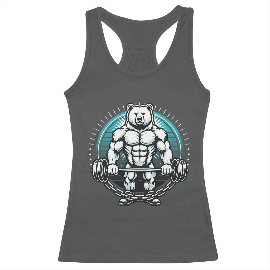 Funny Gym Workout Humor Racerback Tank Top Cute Weightlifting Bear Gift TS12 Dark Heather Print Your Wear