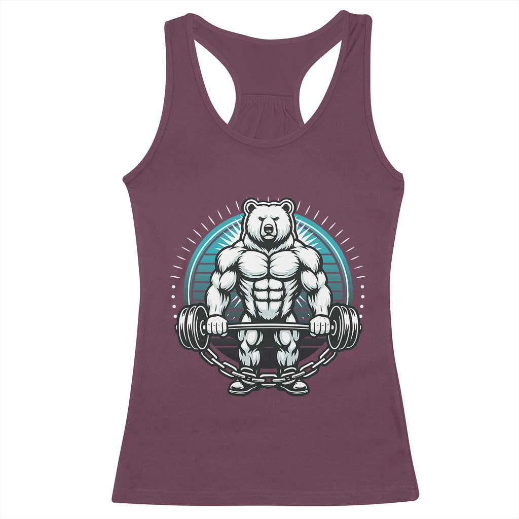 Funny Gym Workout Humor Racerback Tank Top Cute Weightlifting Bear Gift TS12 Maroon Print Your Wear