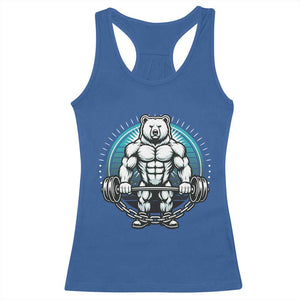 Funny Gym Workout Humor Racerback Tank Top Cute Weightlifting Bear Gift TS12 Royal Blue Print Your Wear