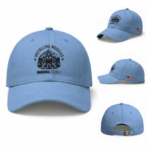 Installing Muscles Please Wait Baseball Cap Bigfoot Funny Gym Workout Gift TS12 Baseball Cap Universal Fit Light Blue Print Your Wear