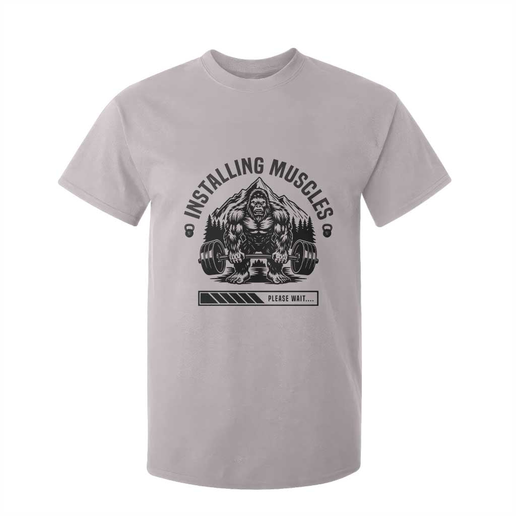 Installing Muscles Please Wait T Shirt For Kid Bigfoot Funny Gym Workout Gift TS12 Ice Gray Print Your Wear