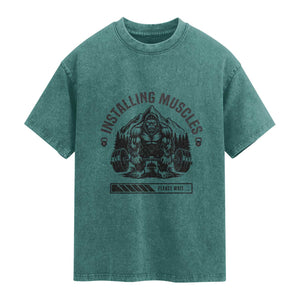 Installing Muscles Please Wait Washed Cotton T-Shirt Bigfoot Funny Gym Workout Gift