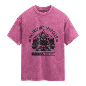 Installing Muscles Please Wait Washed Cotton T-Shirt Bigfoot Funny Gym Workout Gift