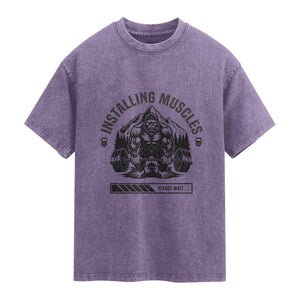Installing Muscles Please Wait Washed Cotton T-Shirt Bigfoot Funny Gym Workout Gift