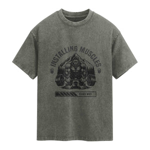 Installing Muscles Please Wait Washed Cotton T-Shirt Bigfoot Funny Gym Workout Gift