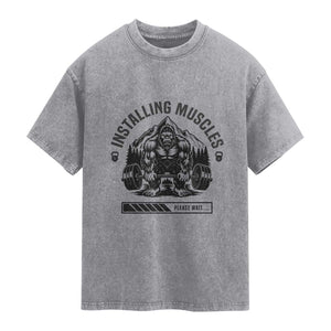 Installing Muscles Please Wait Washed Cotton T-Shirt Bigfoot Funny Gym Workout Gift