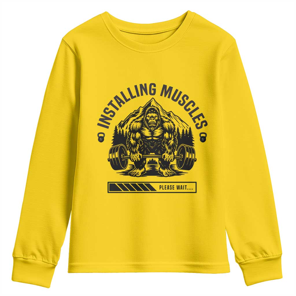 Installing Muscles Please Wait Youth Sweatshirt Bigfoot Funny Gym Workout Gift TS12 Daisy Print Your Wear