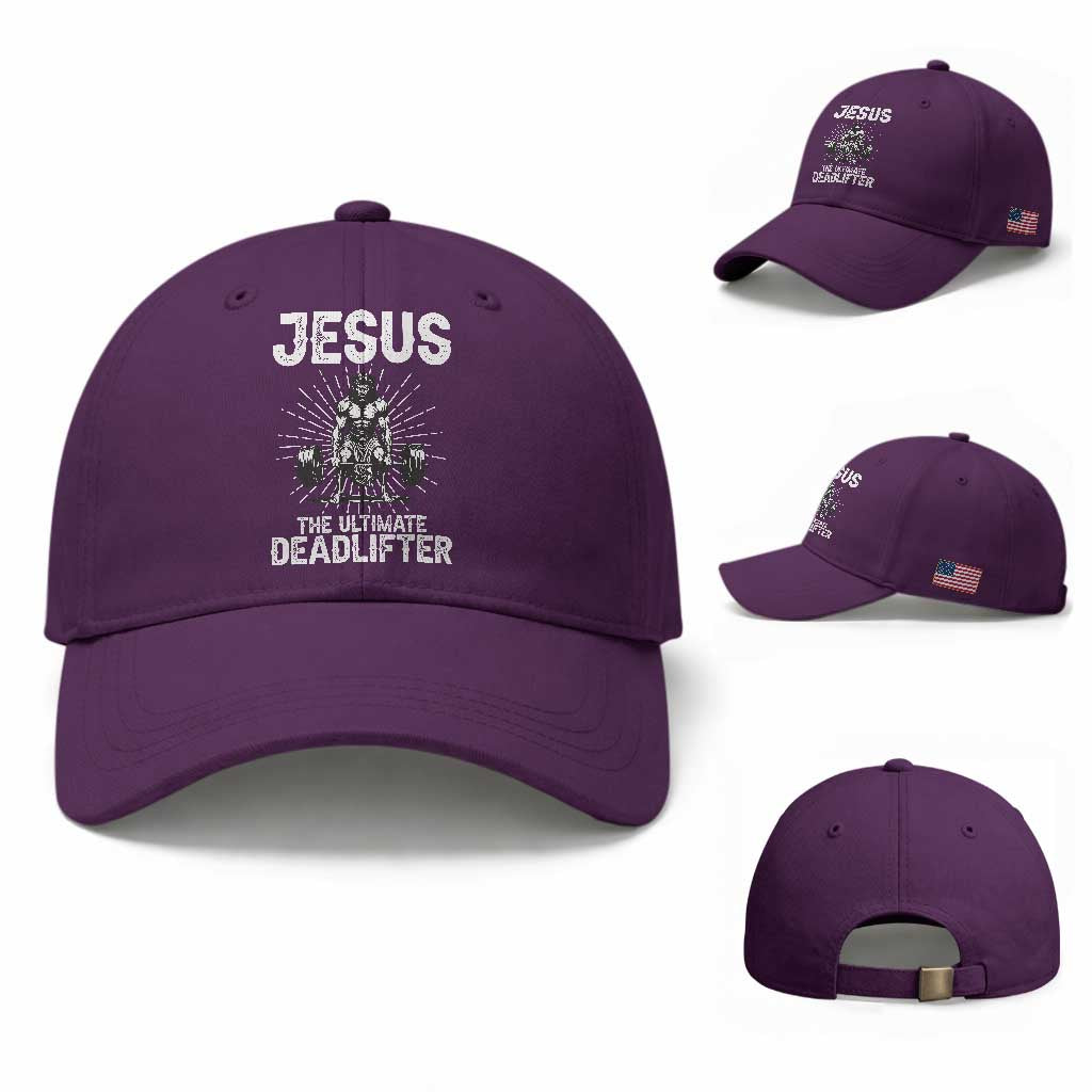 Funny Christian Gym Gift Baseball Cap Jesus The Ultimate Deadlifter TS12 Baseball Cap Universal Fit Purple Print Your Wear