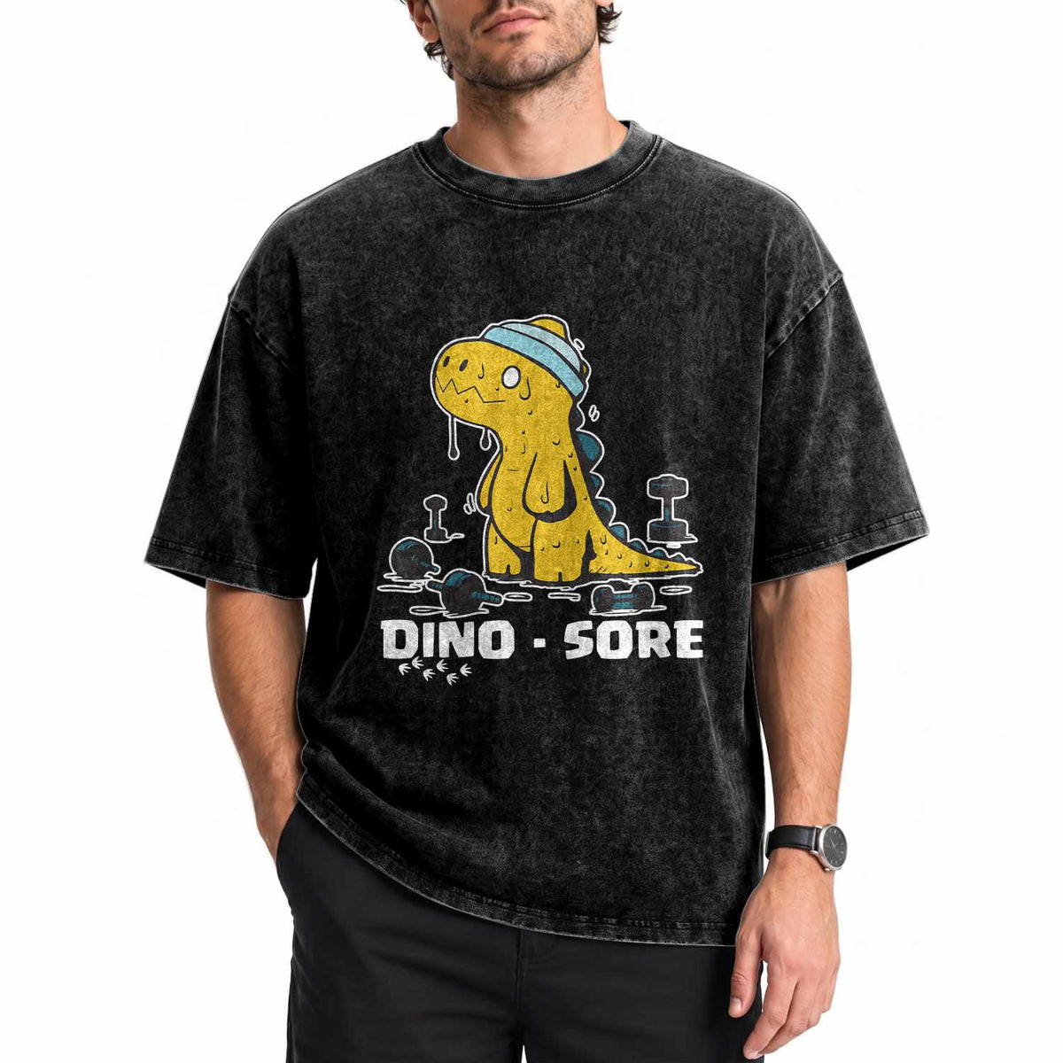 Dino Sore Washed Cotton T-Shirt Funny Dinosaur Workout Gift