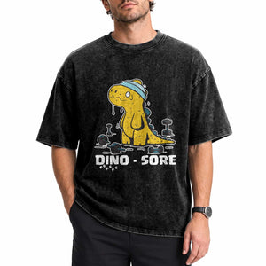Dino Sore Washed Cotton T-Shirt Funny Dinosaur Workout Gift