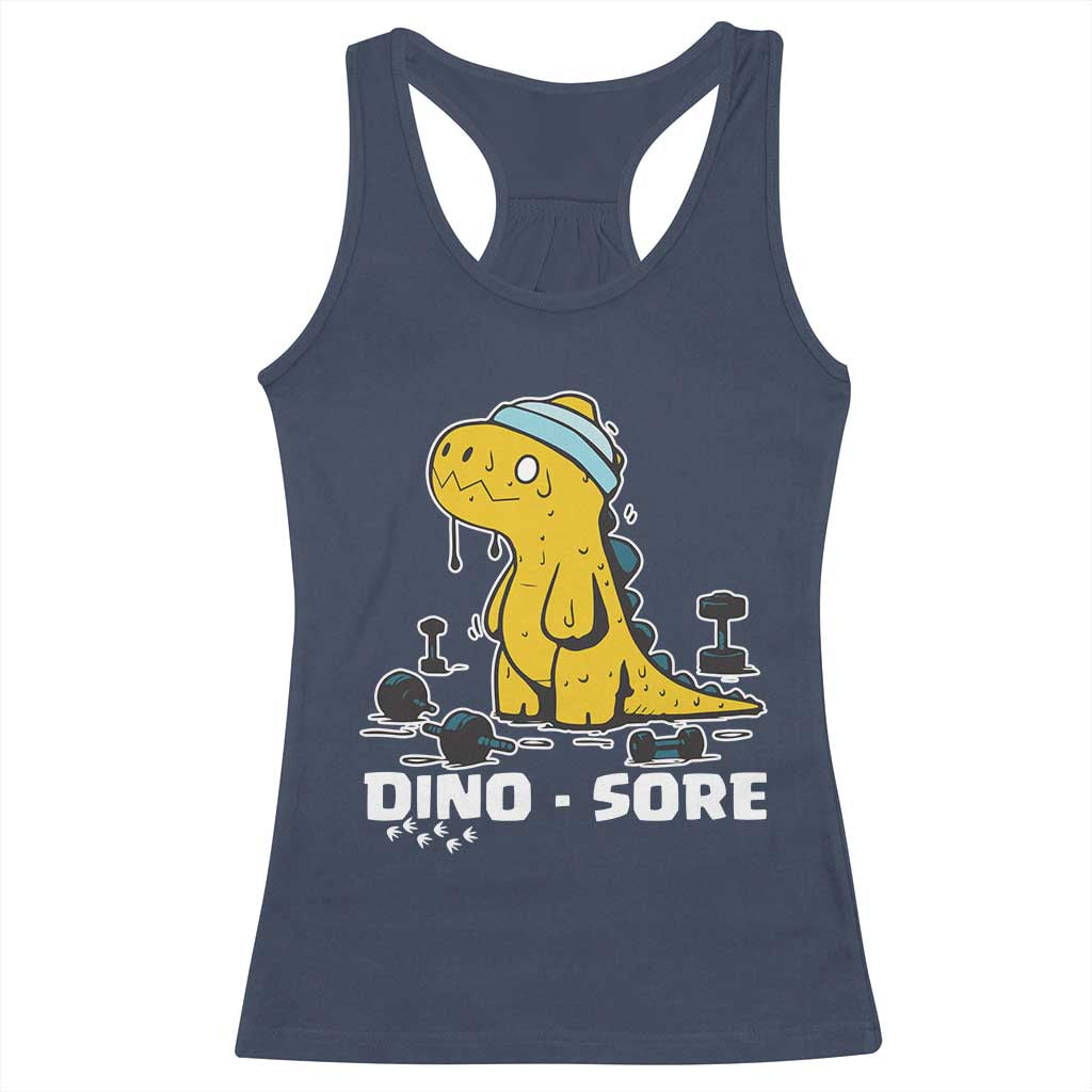 Dino Sore Racerback Tank Top Funny Dinosaur Workout Gift TS12 Navy Print Your Wear