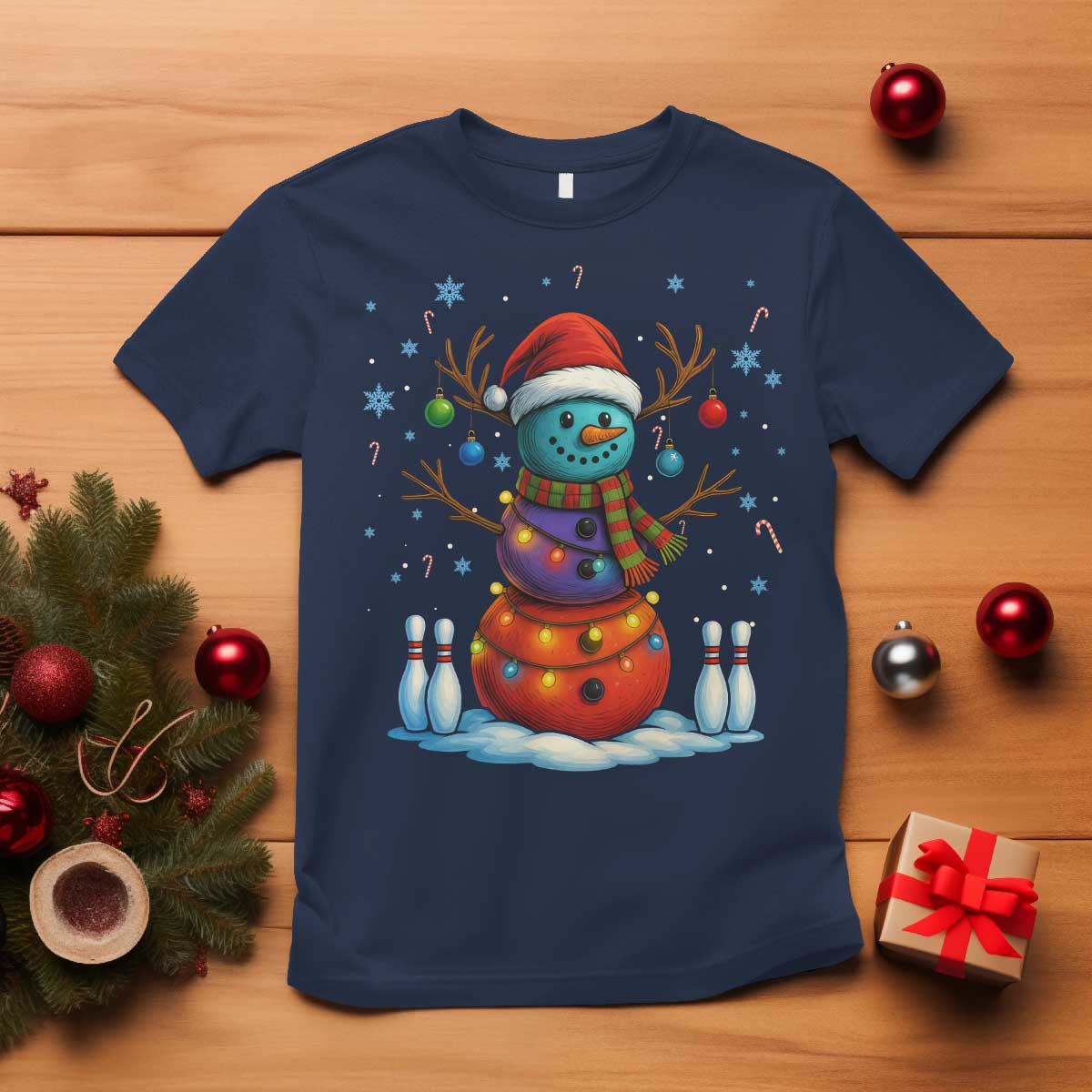Funny Bowling Christmas T Shirt Gift For Bowler TS12 Navy Print Your Wear