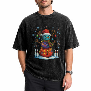 Funny Bowling Christmas Washed Cotton T-Shirt Gift For Bowler
