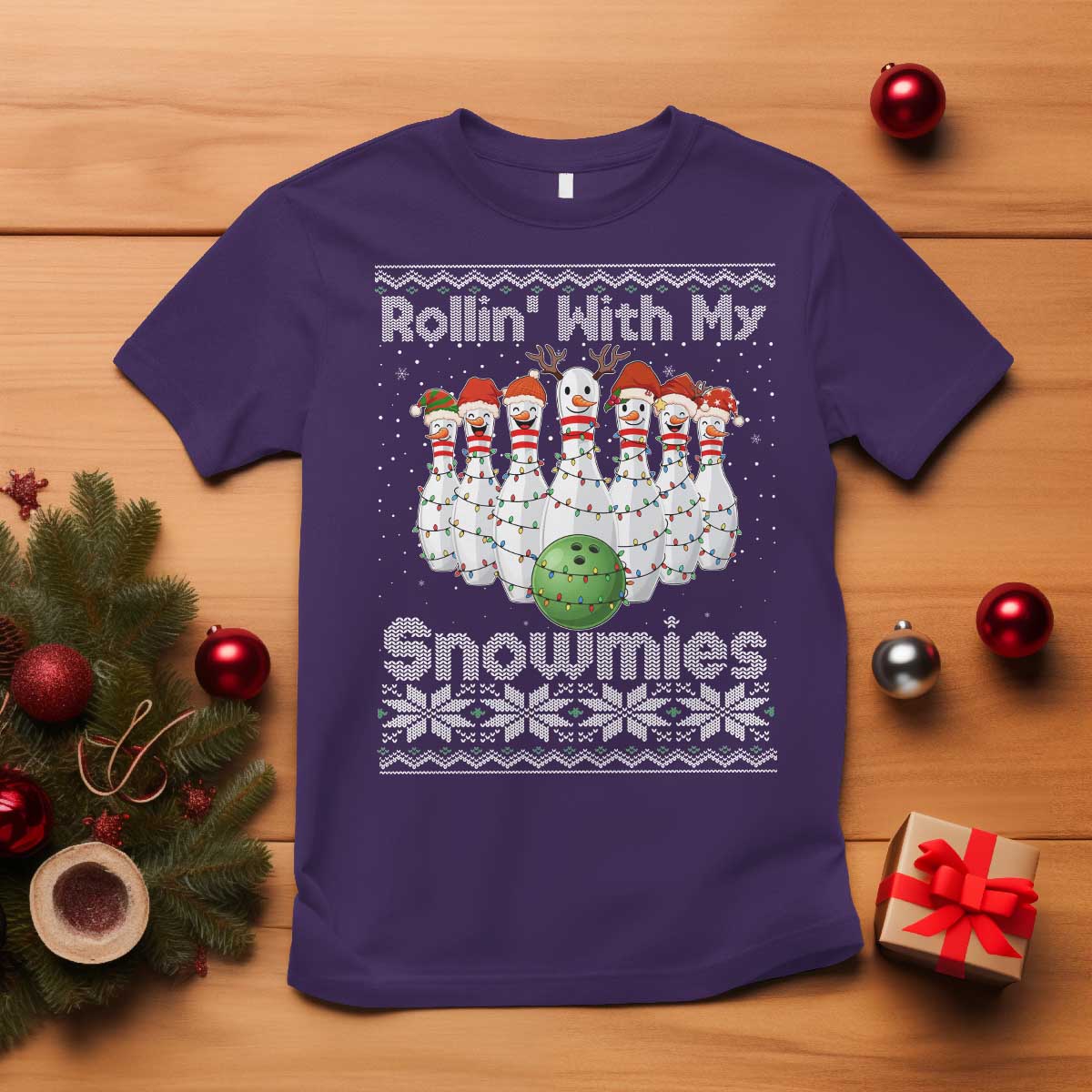 Rollin With My Snowmies T Shirt Funny Christmas Bowling Ugly Sweater Gift TS12 Purple Print Your Wear