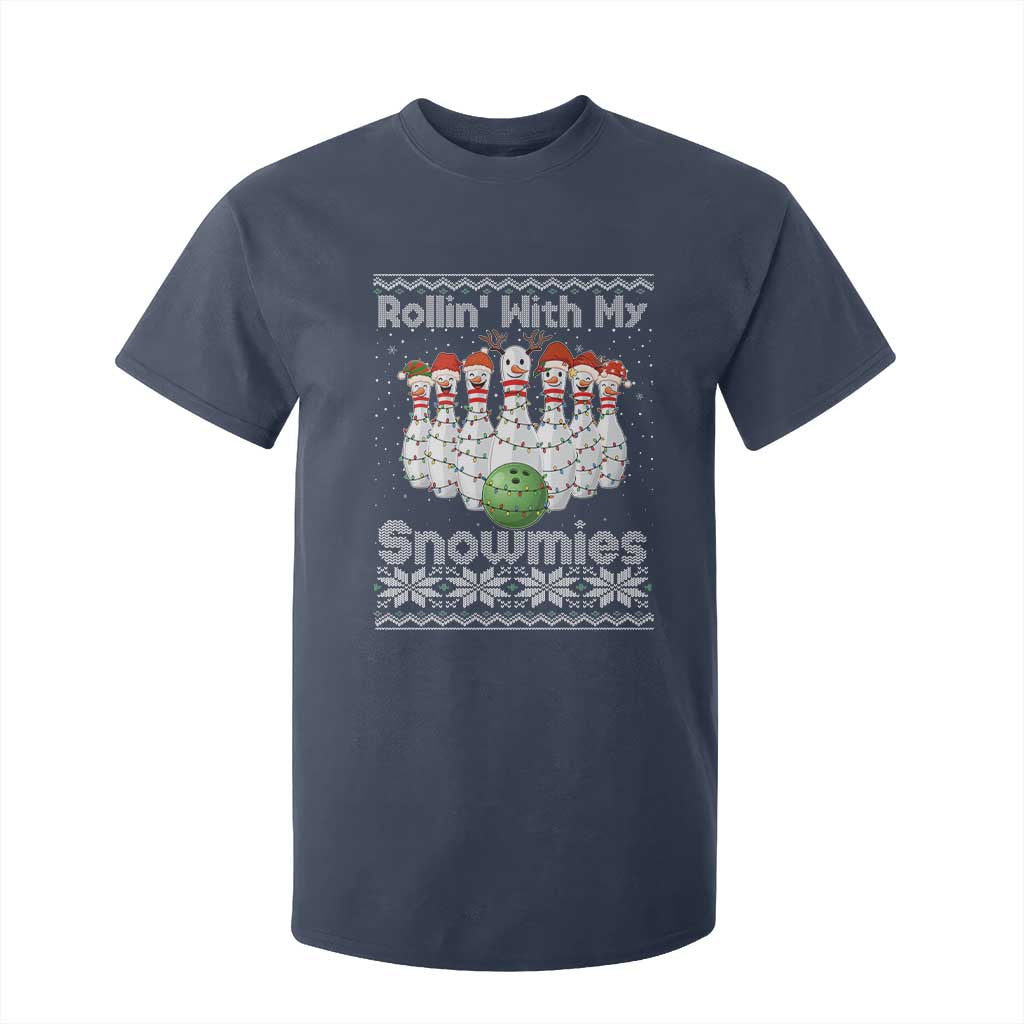 Rollin With My Snowmies T Shirt For Kid Funny Christmas Bowling Ugly Sweater Gift TS12 Navy Print Your Wear