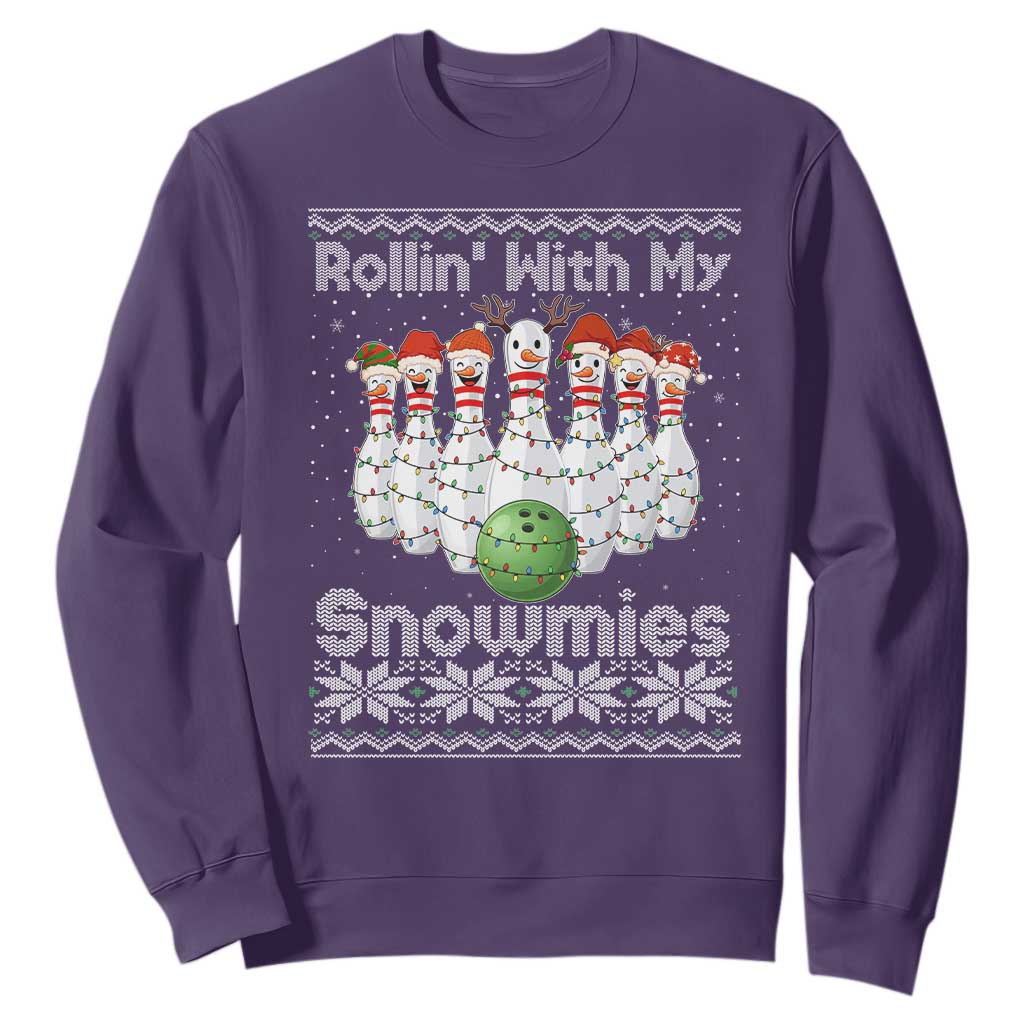 Rollin With My Snowmies Sweatshirt Funny Christmas Bowling Ugly Sweater Gift TS12 Purple Print Your Wear