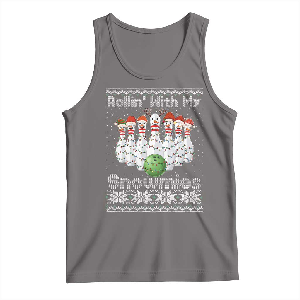 Rollin With My Snowmies Tank Top Funny Christmas Bowling Ugly Sweater Gift TS12 Deep Heather Print Your Wear
