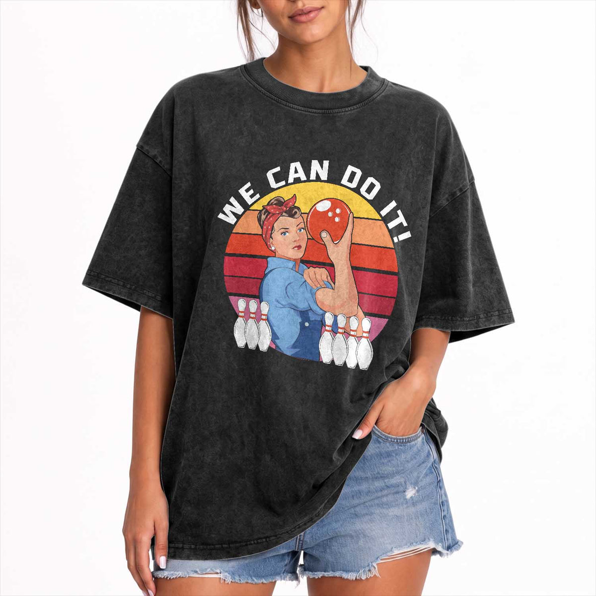 Feminist Bowling Washed Cotton T-Shirt We Can Do It
