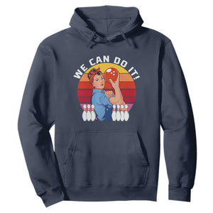 Feminist Bowling Hoodie We Can Do It TS12 Navy Print Your Wear