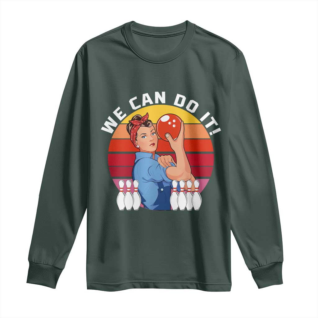 Feminist Bowling Long Sleeve Shirt We Can Do It TS12 Dark Forest Green Print Your Wear