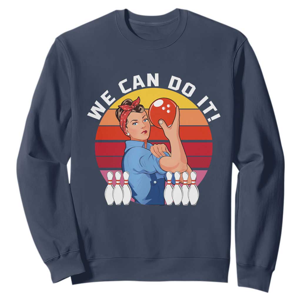 Feminist Bowling Sweatshirt We Can Do It TS12 Navy Print Your Wear