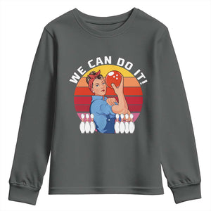 Feminist Bowling Youth Sweatshirt We Can Do It TS12 Dark Heather Print Your Wear
